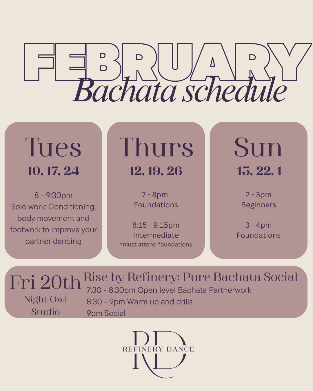 1 class / week: February (3 weeks)